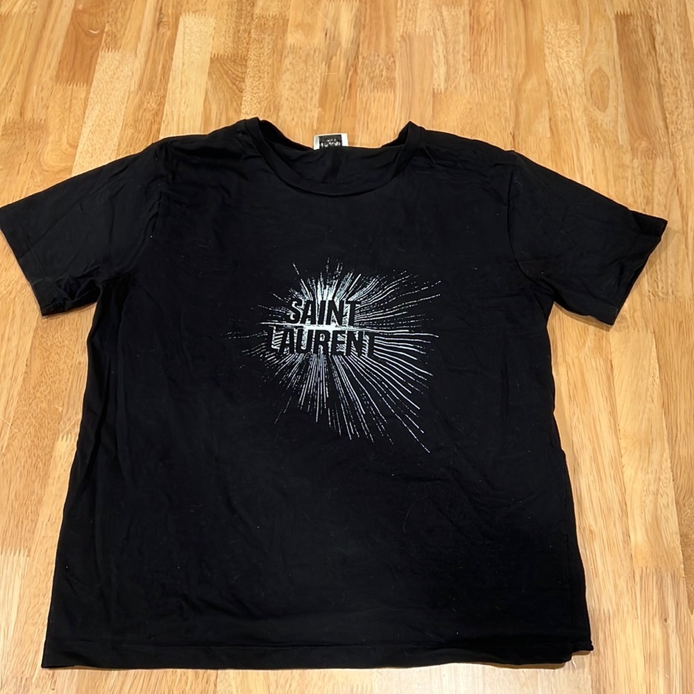 Saint Laurent Logo Print Black T-shirt - L